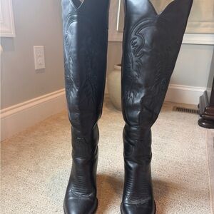 Black Leather Knee-High Women's Boots